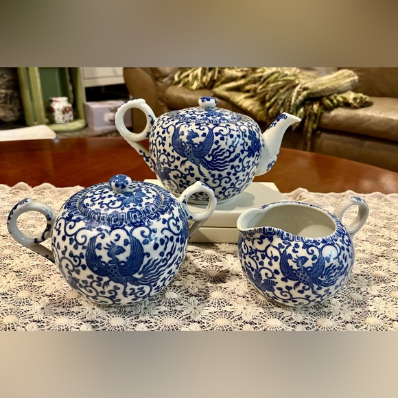 Other - Blue and White Japanese Phoenix Teapot, cream and sugar set